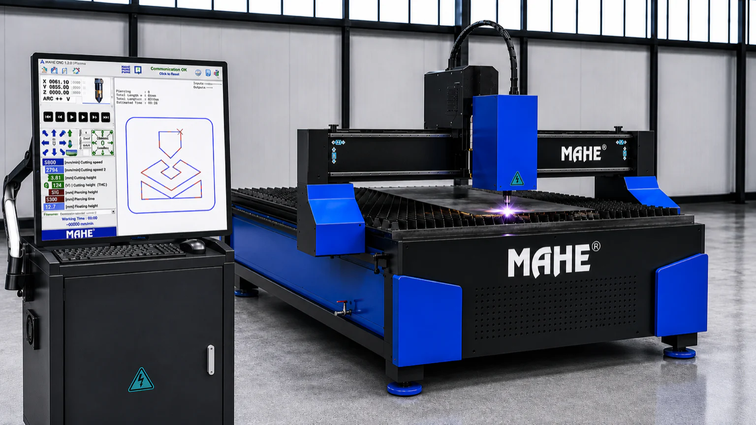 MAHE MPT: CNC-Plasmaschneidtisch mit Bedienkonsole
