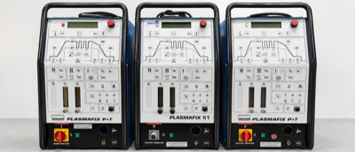 Oerlikon PlasmaFix 51: Mikroplasma-Anlage für Hand- und Maschinenschweissen, 0,08 bis 50 A, mit LCD-Bedienung und eingebauter HF-Zündung.