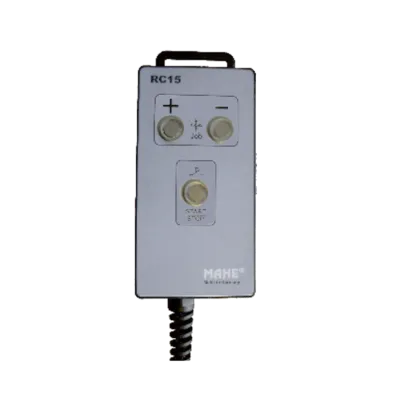 MAHE RC 15 – Handfernregler mit Up/Down- und Start/Stopp-Taste.