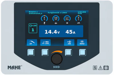MAHE X: grafisches Bedienpanel mit Farbdisplay, vier Funktionstasten und Dreh-/Drücksteller